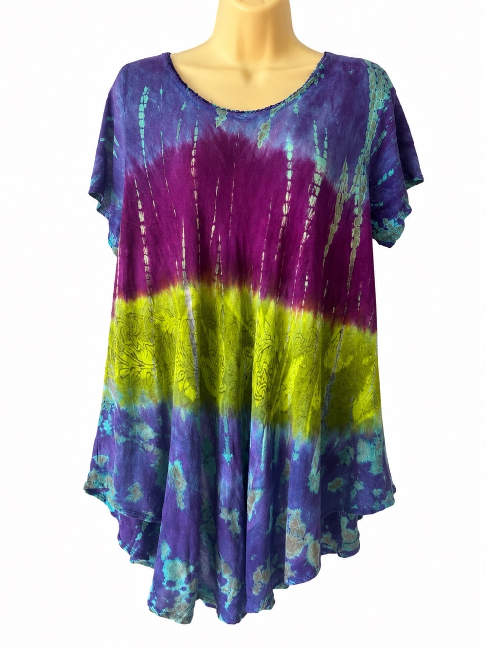 Papa Vancouver Tie Dye Rayon Tunic Dress Cover Up Boho Festival O/S